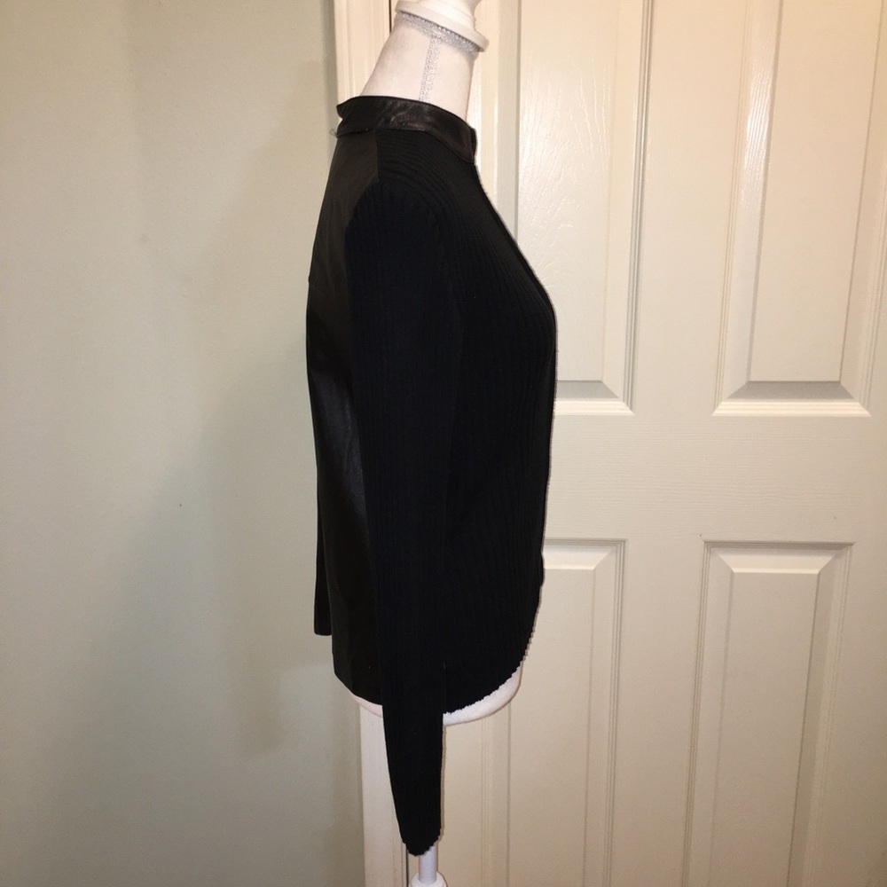 Vintage CLIO Genuine Leather/Ribbed Sweater Full Zip Jacket - Picture 7 of 12